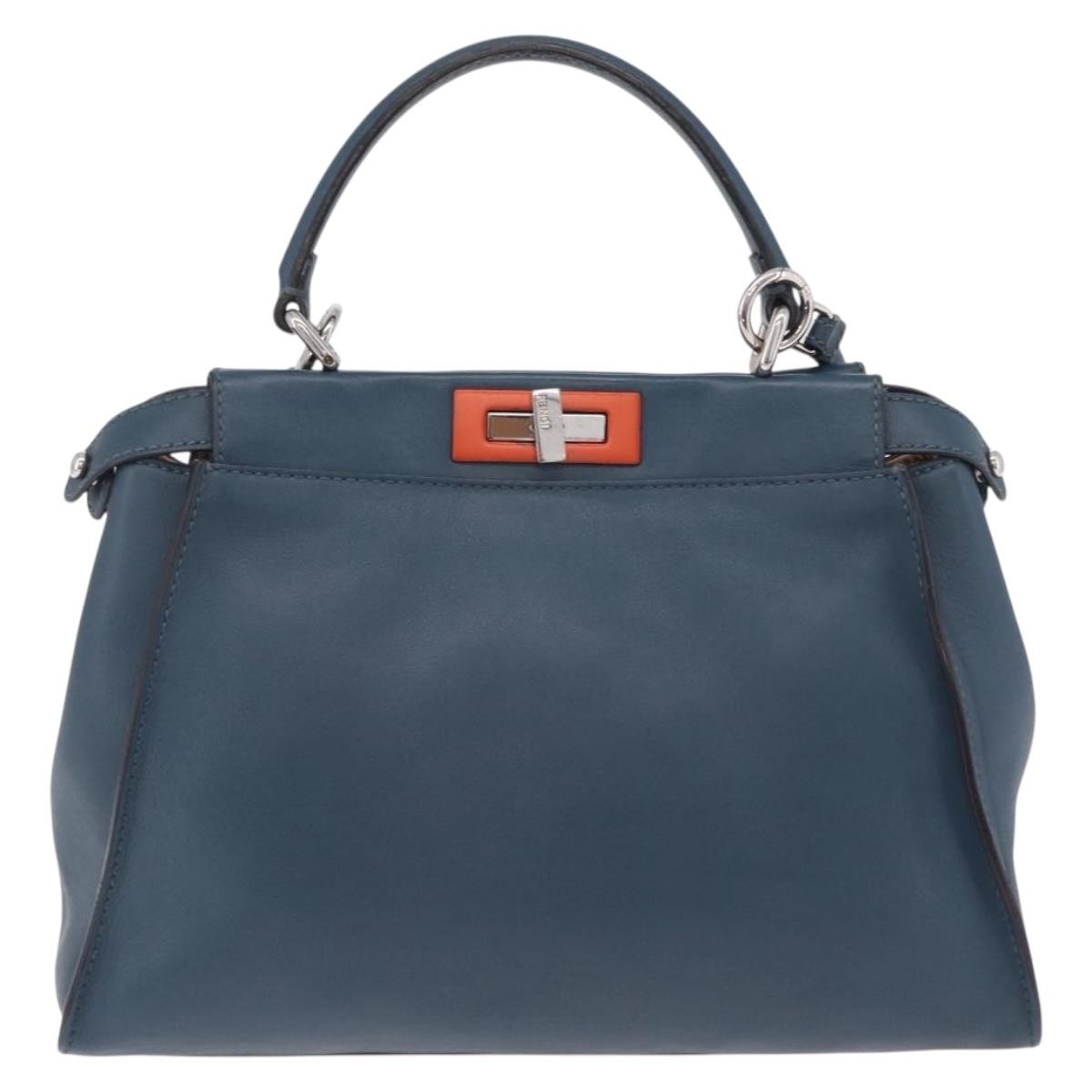Fendi Peekaboo Ruffled Leather Blue Leather Handbag (Pre-Owned)