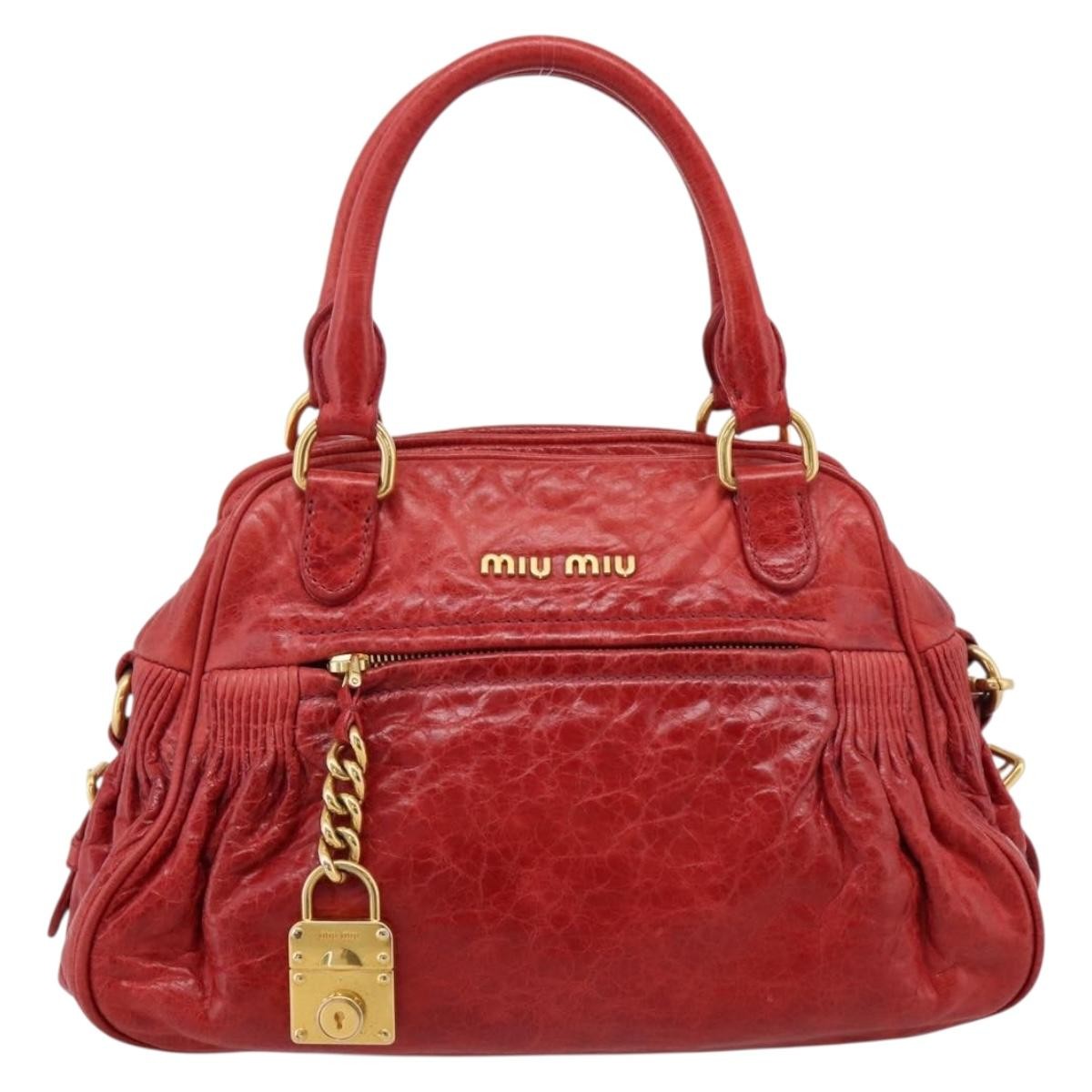 Miu Miu Coffer Convertible Satchel Matelasse Leather Red Leather Handbag (Pre-Owned)