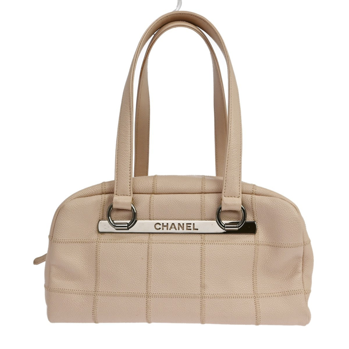 Chanel Square Stitch Quilted Caviar Beige Leather Shoulder Bag Bag (Pre-Owned)