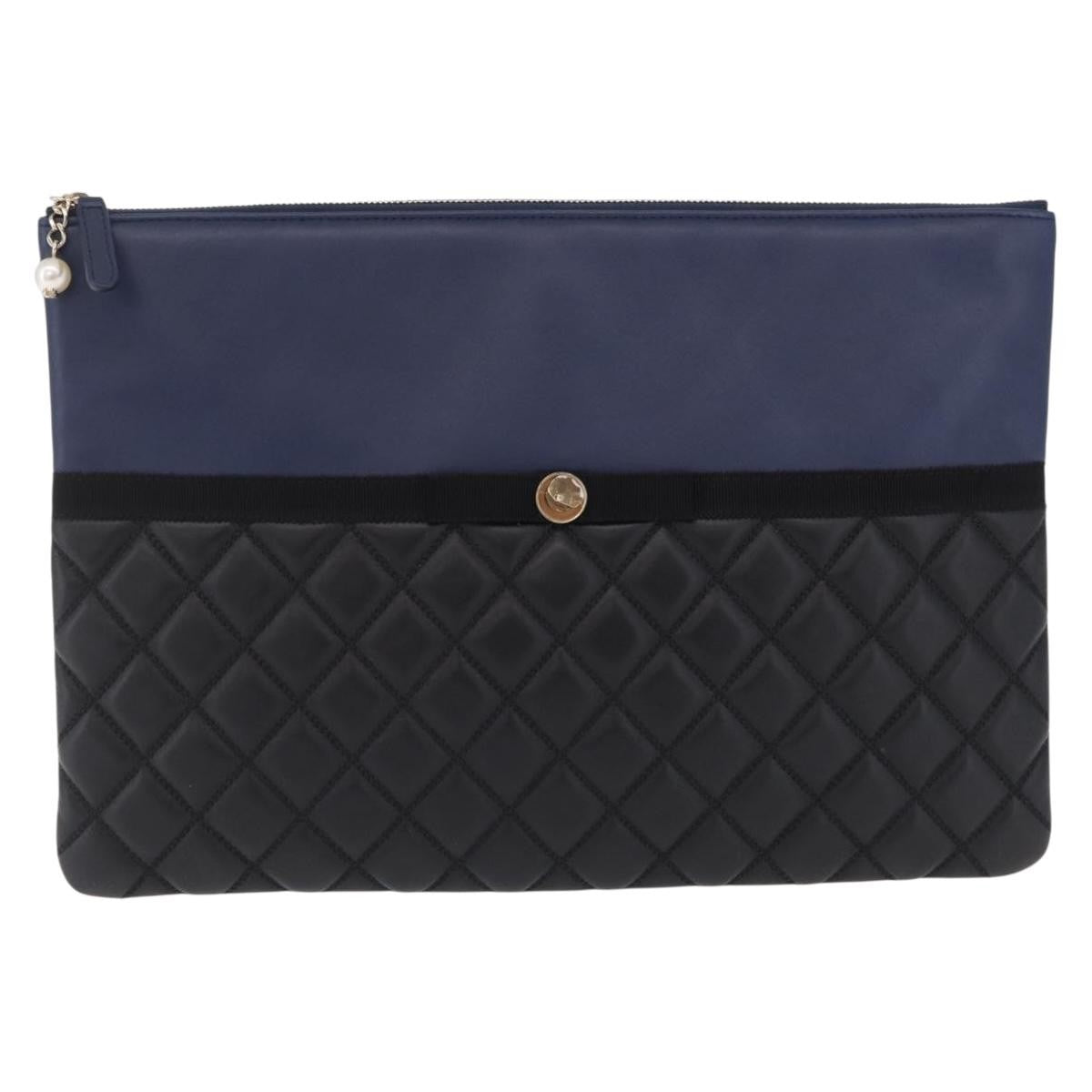 Chanel Bicolor Boy O Case Clutch Lambskin Black Leather Clutche & Pouche Bag (Pre-Owned)
