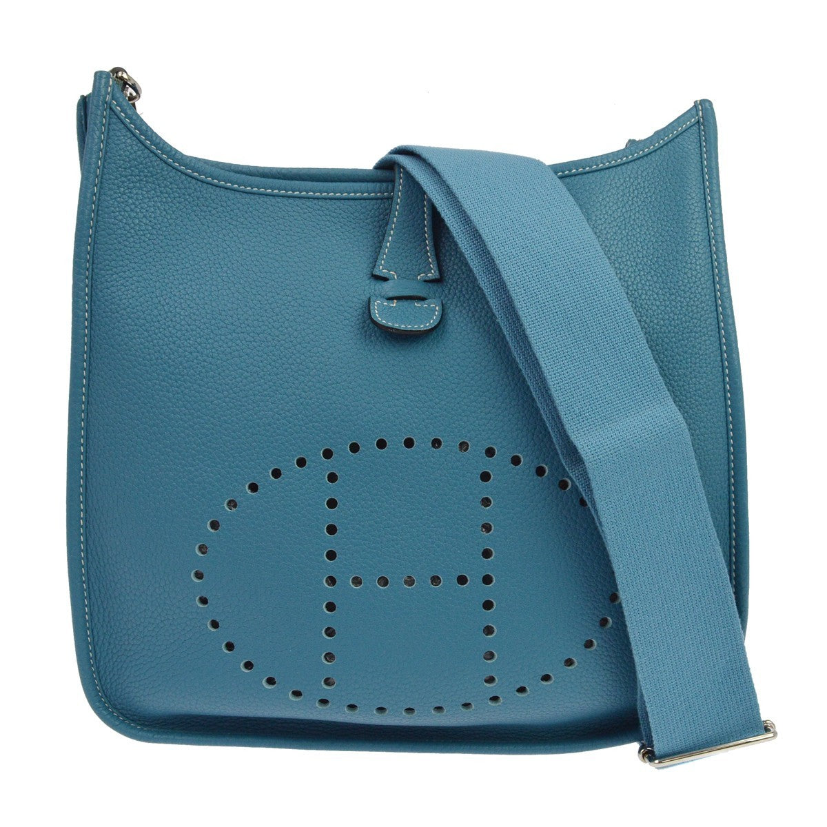 Hermes Evelyne Bag Gen Iii Clemence Blue Leather Shoulder Bag Bag (Pre-Owned)
