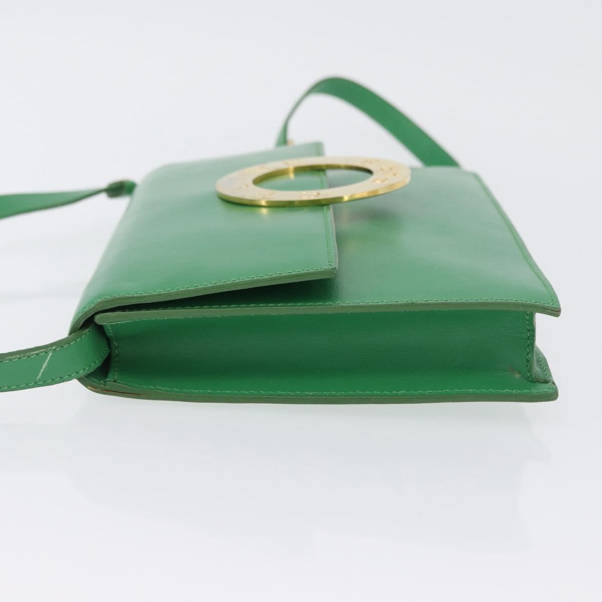 Celine Circle Logo Leather Green Leather Shoulder Bag Bag (Pre-Owned)