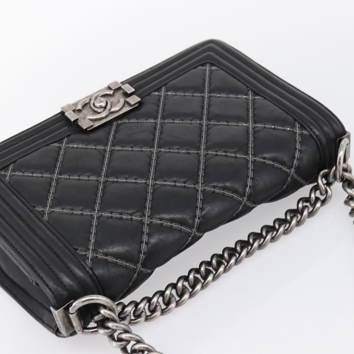 Chanel Boy Flap Quilted Calfskin With Micro Chain Detail Black Leather Shoulder Bag Bag (Pre-Owned)