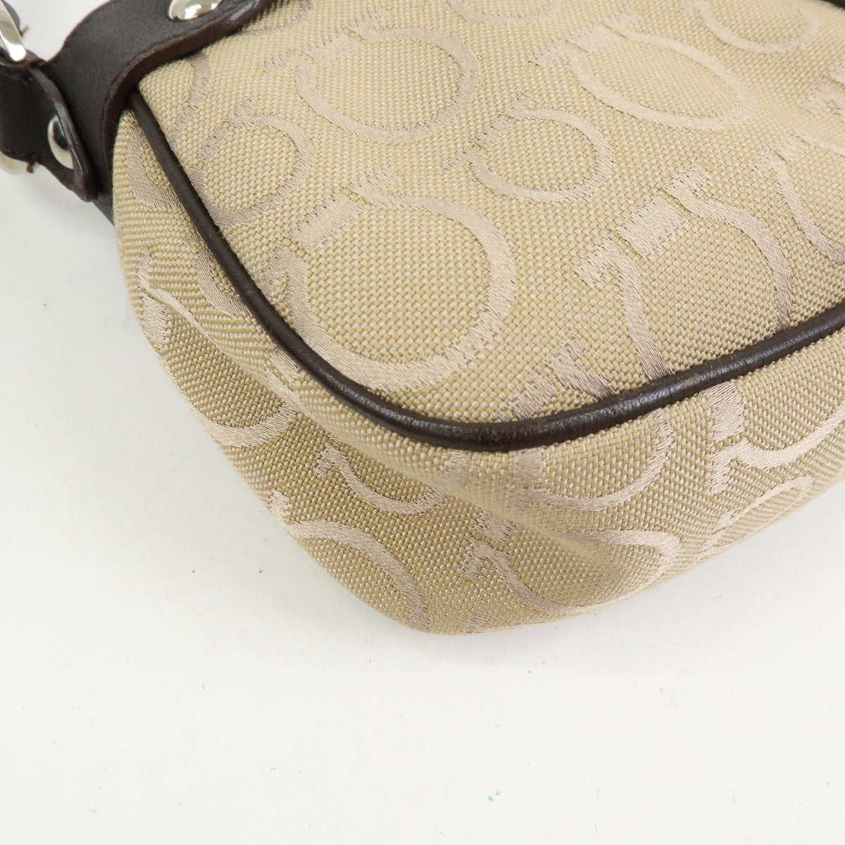 Salvatore Ferragamo Gancini Handle Leather Beige Canvas Tote Bag Bag (Pre-Owned)