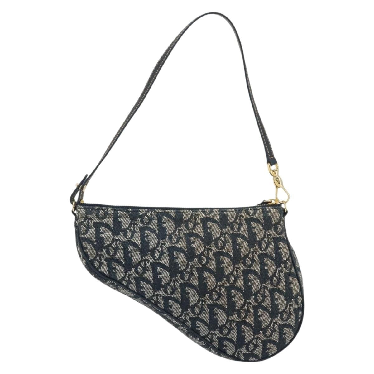 Christian Dior Vintage Saddle Diorissimo Canvas Navy Canvas Shoulder Bag Bag (Pre-Owned)
