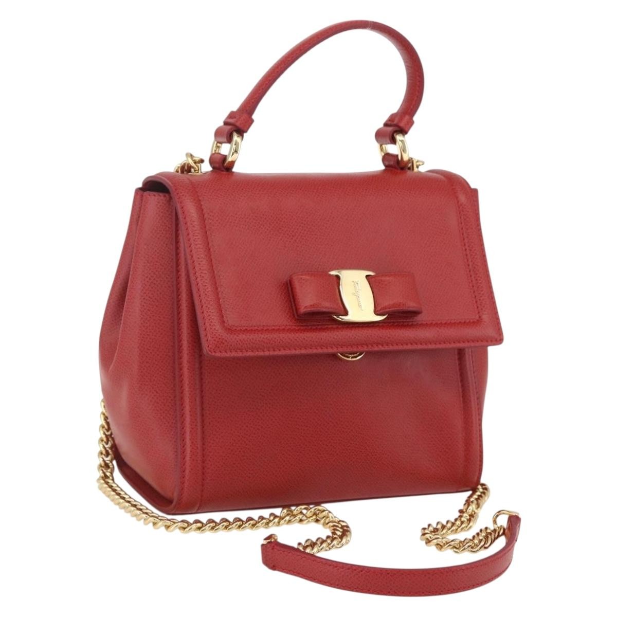 Salvatore Ferragamo Carrie Vara Saffiano Leather Red Leather Shoulder Bag Bag (Pre-Owned)
