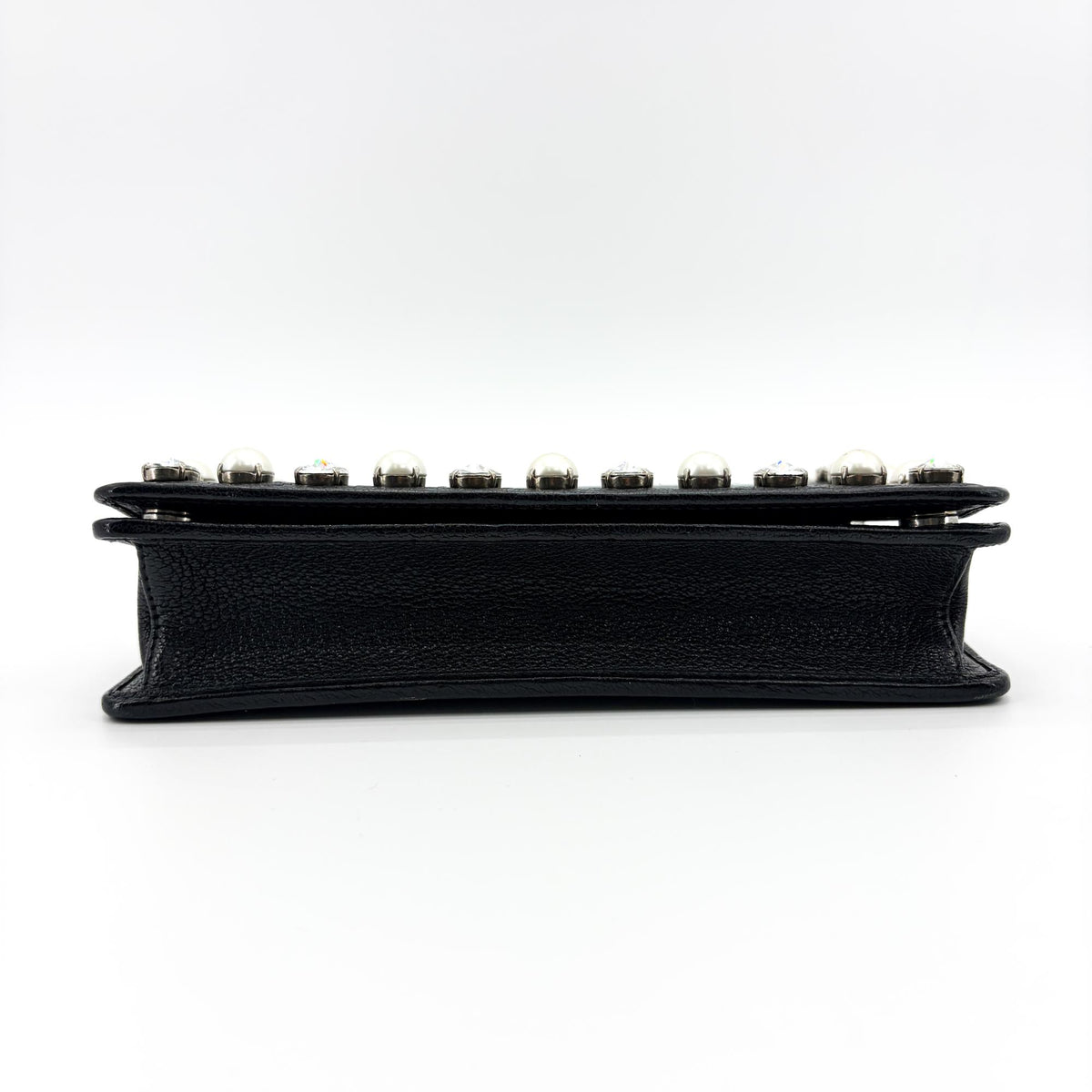 Miu Miu Crystal And Pearl Chain Clutch Embellished Leather Black Leather Clutche & Pouche Bag (Pre-Owned)