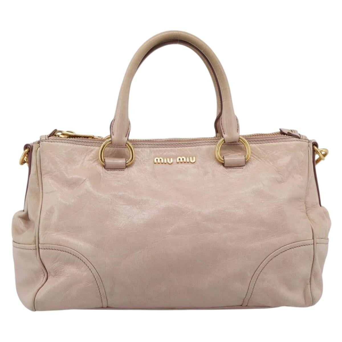Miu Miu Vitello Lux Ring Satchel Leather Pink Leather Handbag (Pre-Owned)