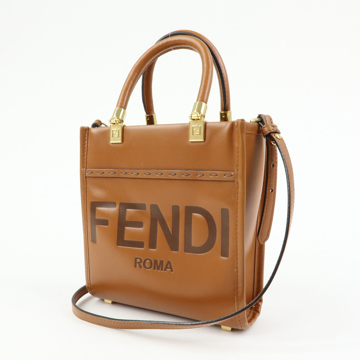 Fendi Sunshine Shopper Leather Brown Leather Tote Bag Bag (Pre-Owned)