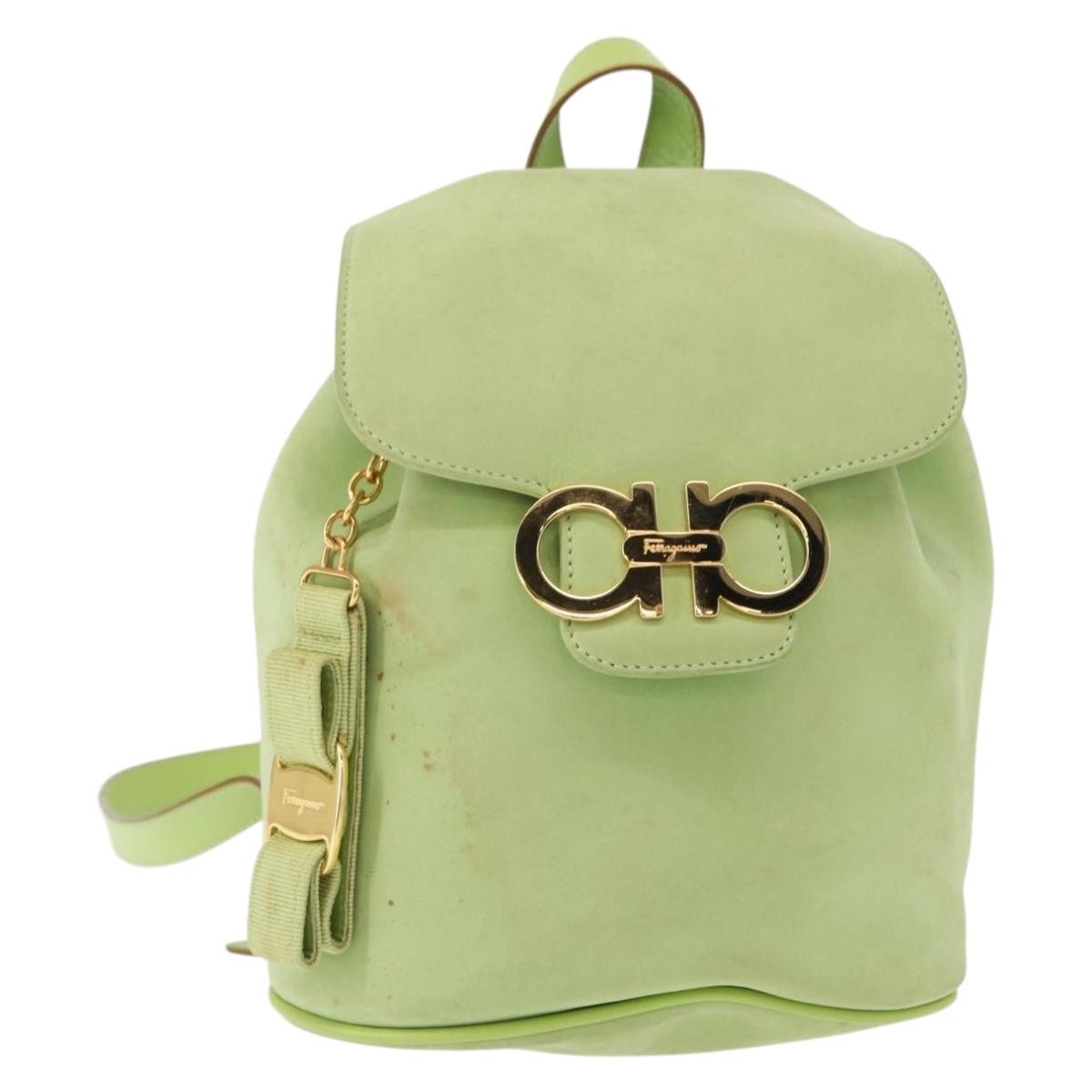 Salvatore Ferragamo Gancini Suede Green Suede Backpack Bag (Pre-Owned)