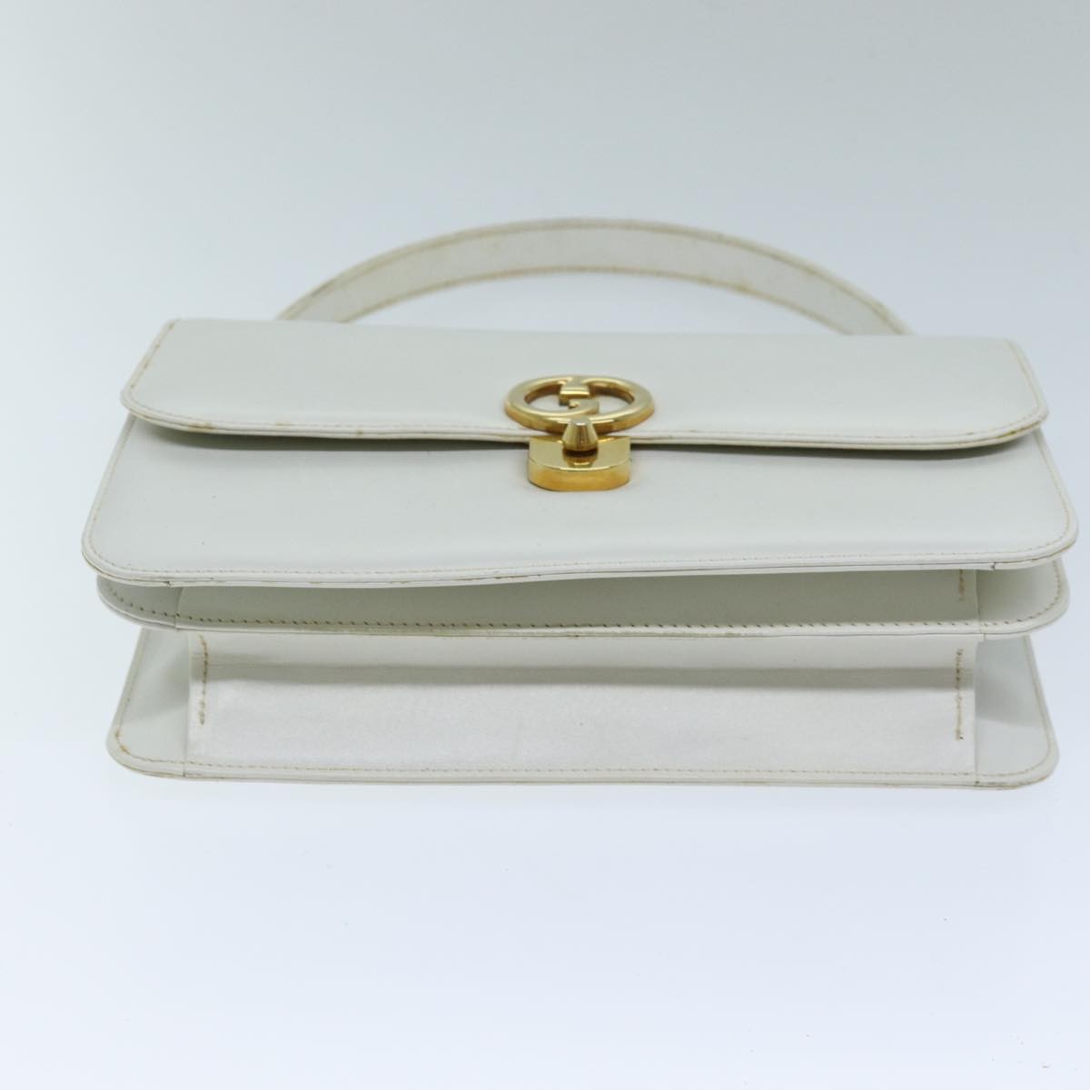 Gucci 1973 Flap Top Handle Leather White Leather Handbag (Pre-Owned)