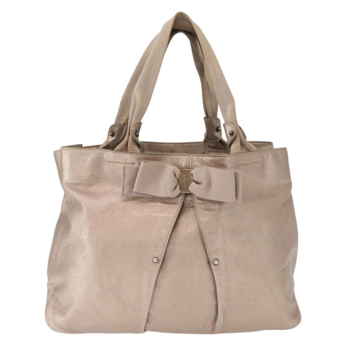 Salvatore Ferragamo Vala Tote Leather Beige Leather Tote Bag Bag (Pre-Owned)