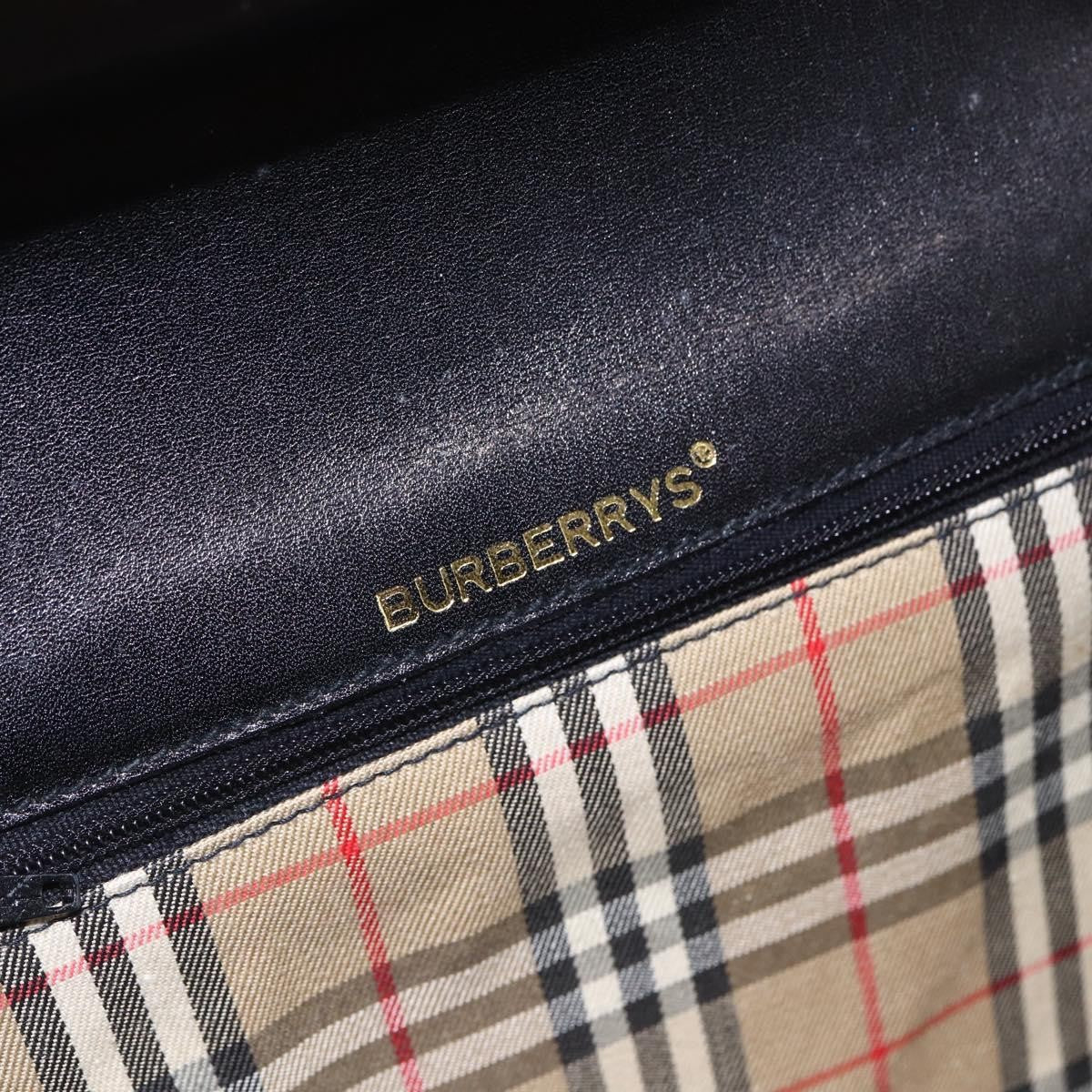 Burberry Nova Check Shoulder Bag Leather Black Leather Shoulder Bag Bag (Pre-Owned)