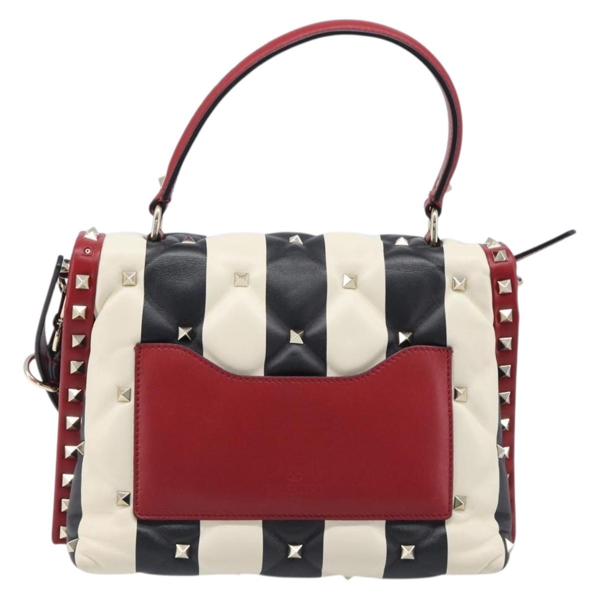Valentino Garavani Candystud Top Handle Leather Red Leather Handbag (Pre-Owned)