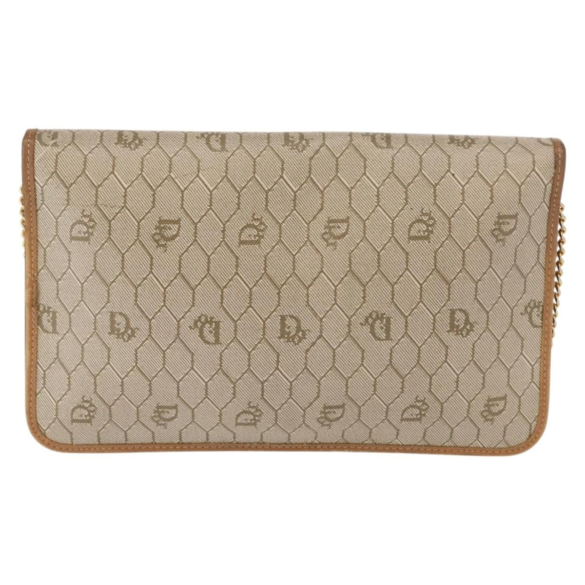 Christian Dior Vintage Honeycomb Chain Canvas Beige Canvas Shoulder Bag Bag (Pre-Owned)