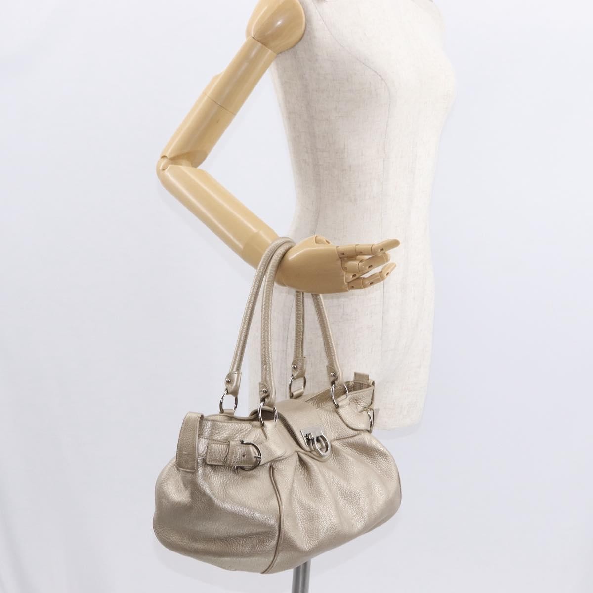 Salvatore Ferragamo Gancini Leather Gold Leather Handbag (Pre-Owned)