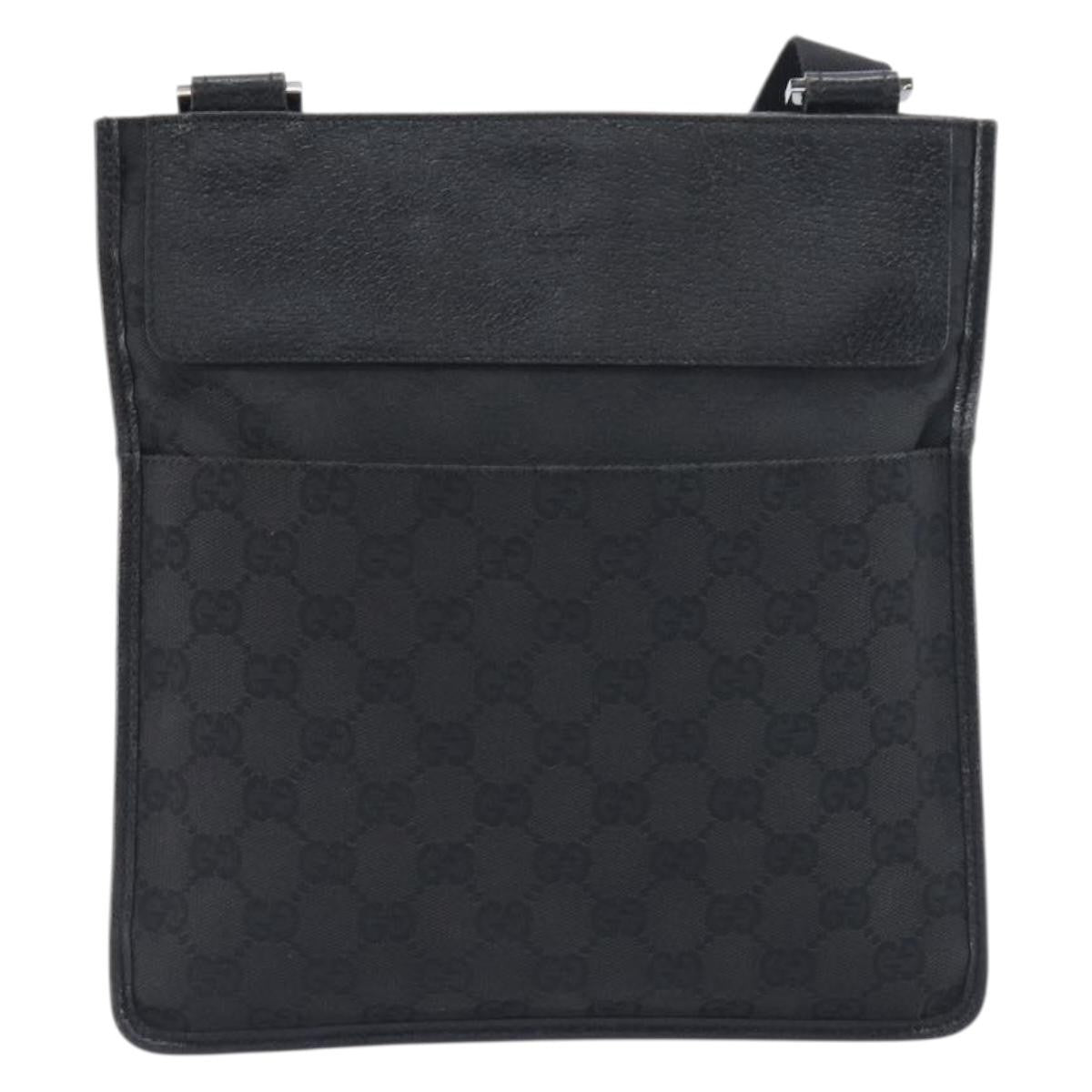Gucci Vintage Flat Messenger Gg Canvas And Leather Black Canvas Handbag (Pre-Owned)