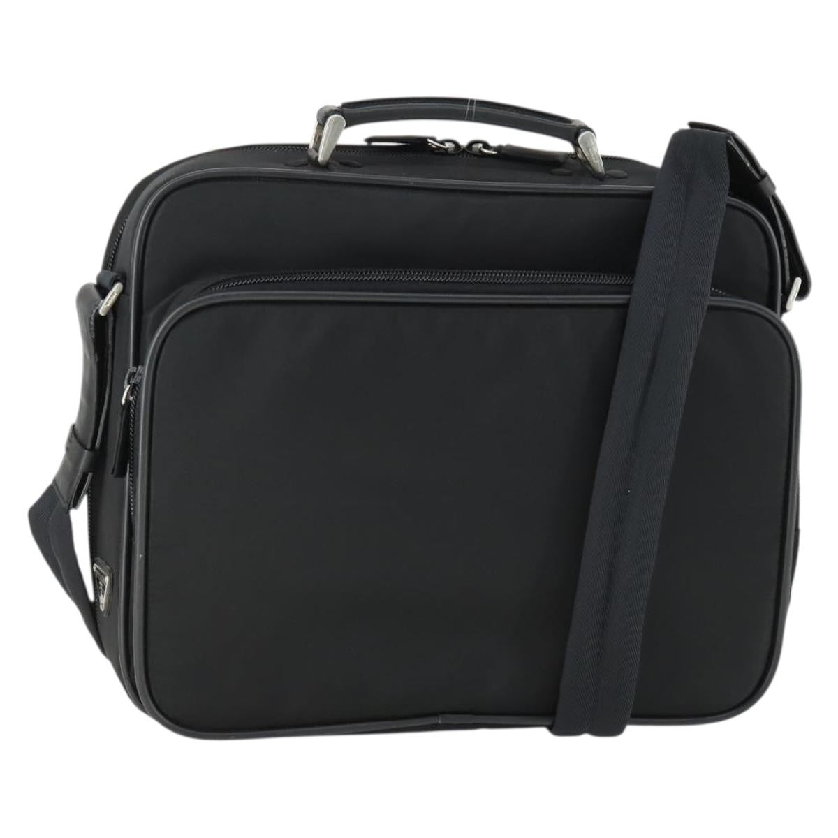 Prada Convertible Front Pocket Tessuto With Saffiano Leather Black Nylon Briefcase Bag (Pre-Owned)