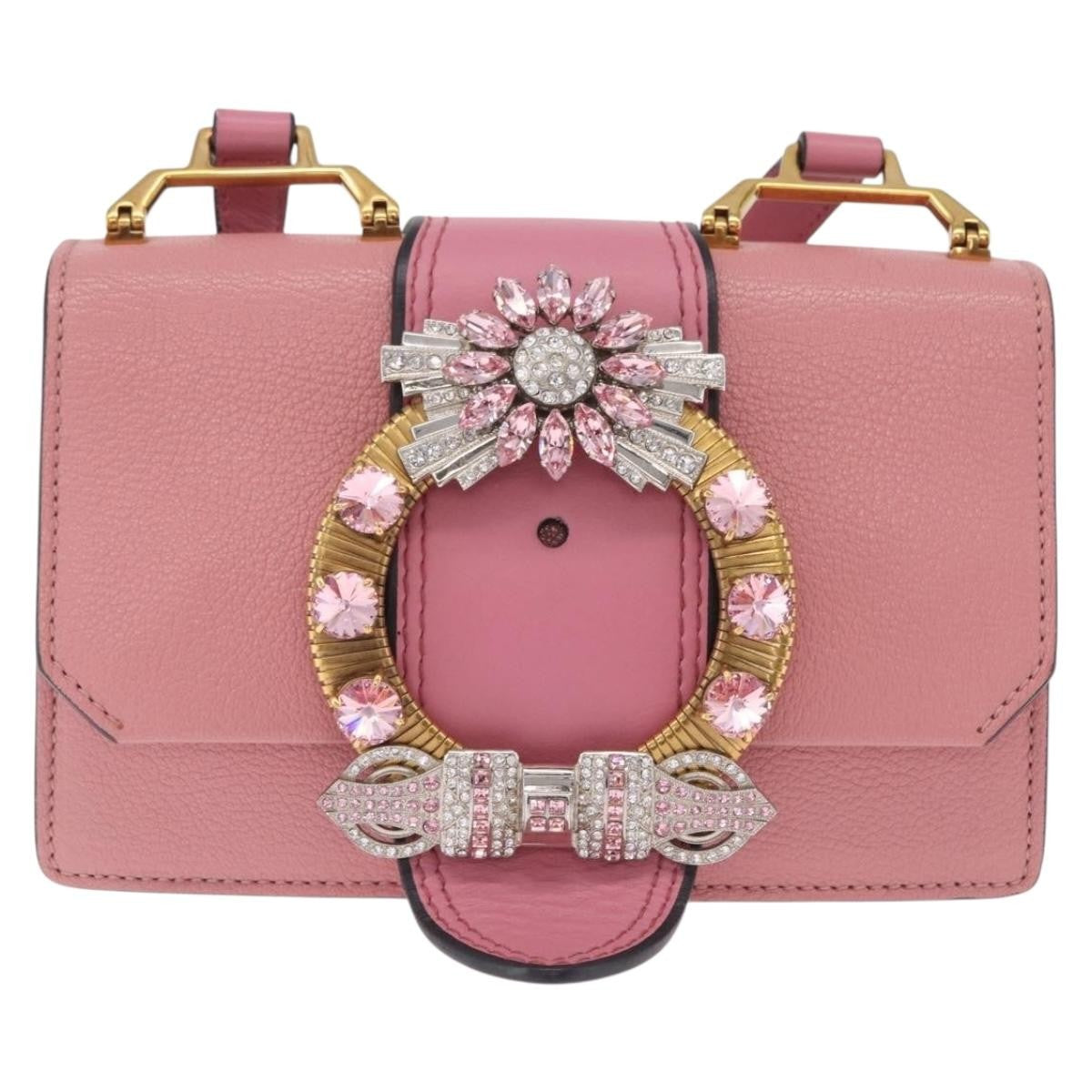 Miu Miu Madras Crystal Flap Leather Pink Leather Crossbody Bag Bag (Pre-Owned)