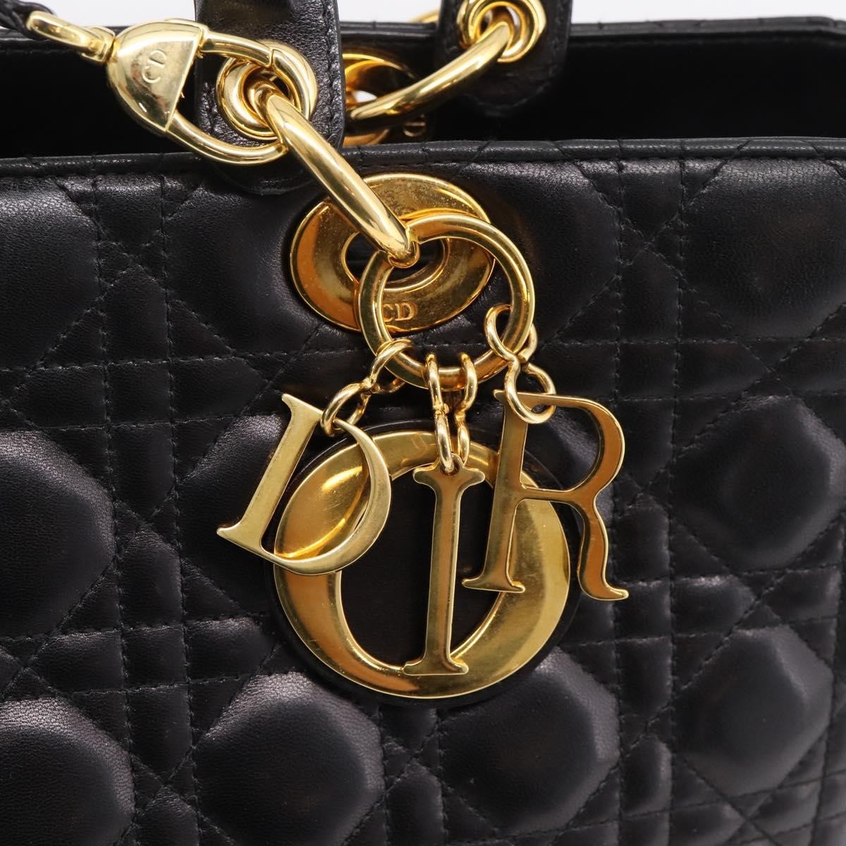 Christian Dior Vintage Lady Dior Cannage Quilt Lambskin Black Leather Handbag (Pre-Owned)