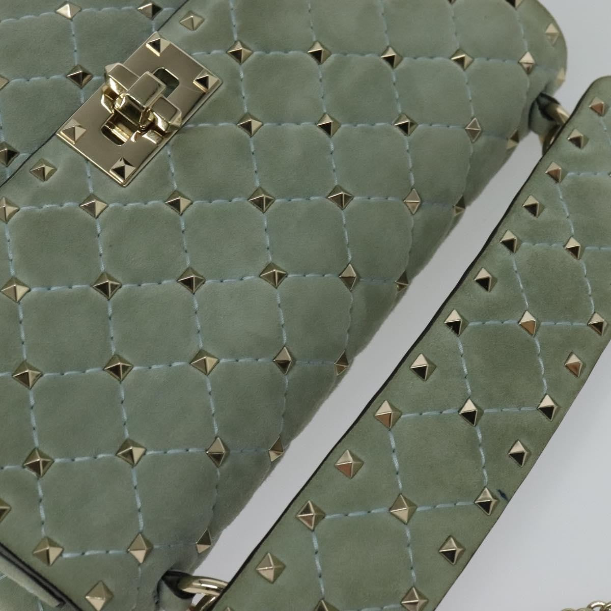 Valentino Garavani Rockstud Spike Flap Quilted Suede Blue Suede Handbag (Pre-Owned)