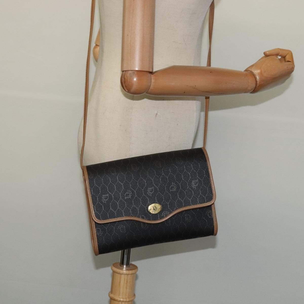 Christian Dior Vintage Honeycomb Flap Coated Canvas Black Canvas Shoulder Bag Bag (Pre-Owned)