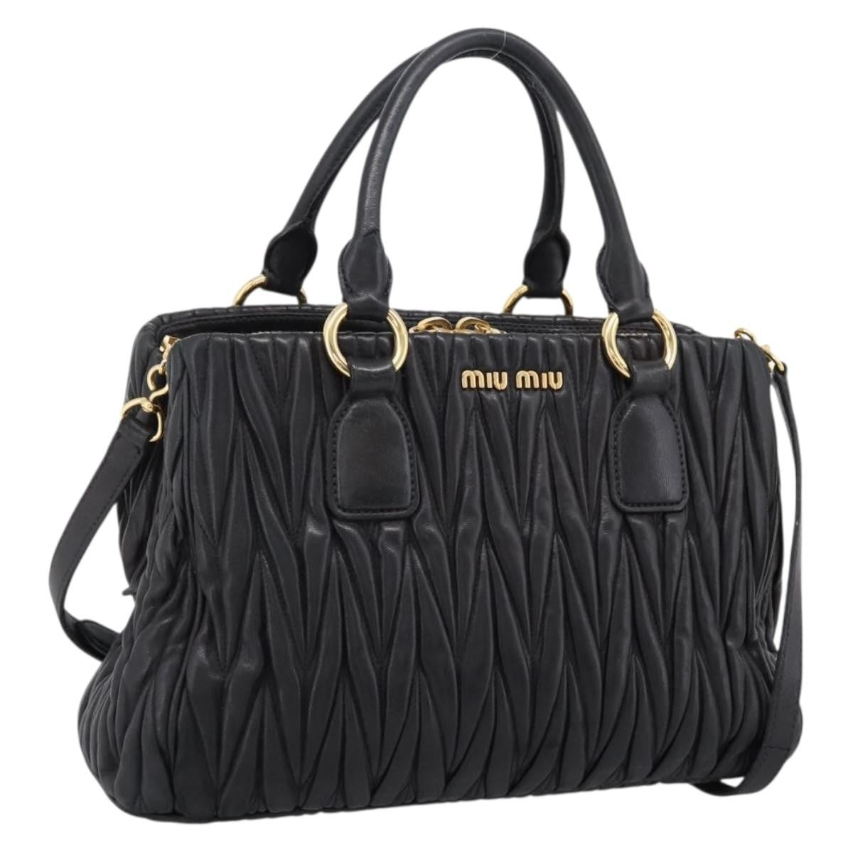 Miu Miu Madras Bowler Matelasse Leather Black Leather Handbag (Pre-Owned)