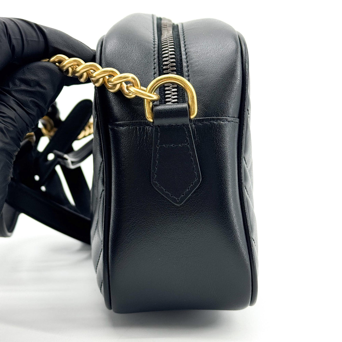 Gucci Gg Marmont Chain Matelasse Leather Black Leather Crossbody Bag Bag (Pre-Owned)