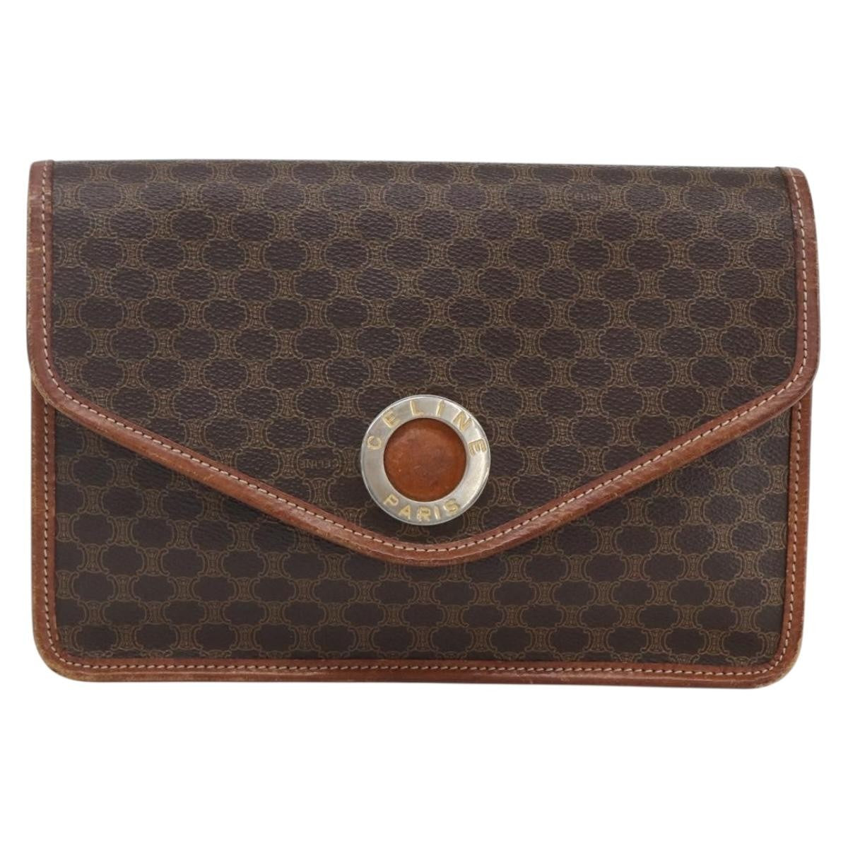 Celine Circle Logo Macadam Canvas And Leather Brown Canvas Clutche & Pouche Bag (Pre-Owned)