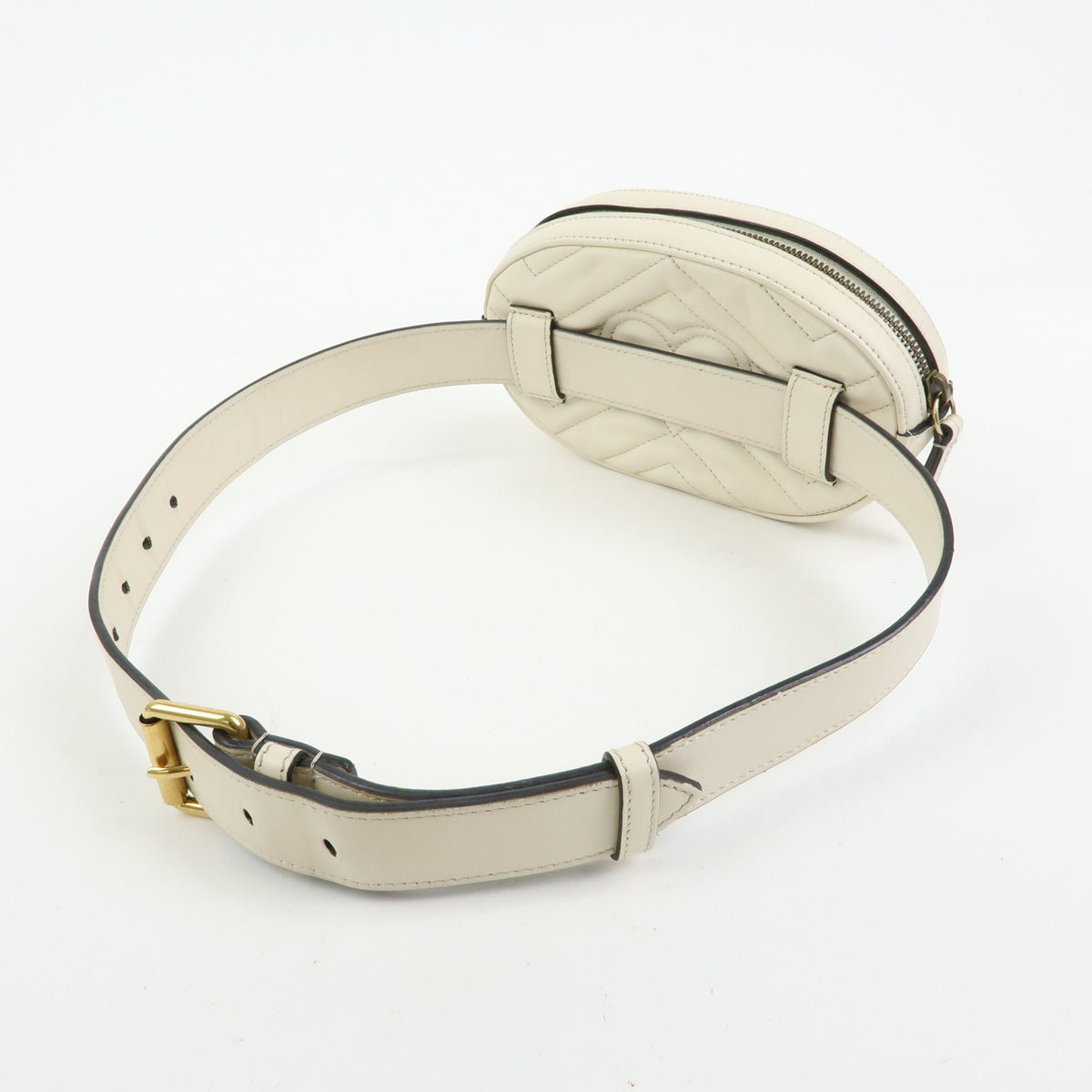 Gucci Gg Marmont Belt Embellished Matelasse Leather Beige Leather Handbag (Pre-Owned)