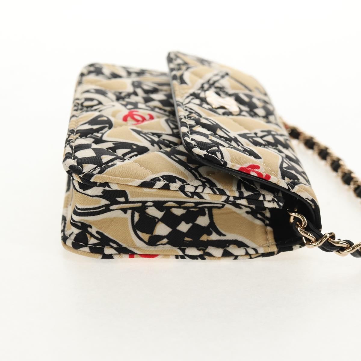 Chanel Flap Card Holder On Chain Quilted Printed Canvas Beige Satin Shoulder Bag Bag (Pre-Owned)