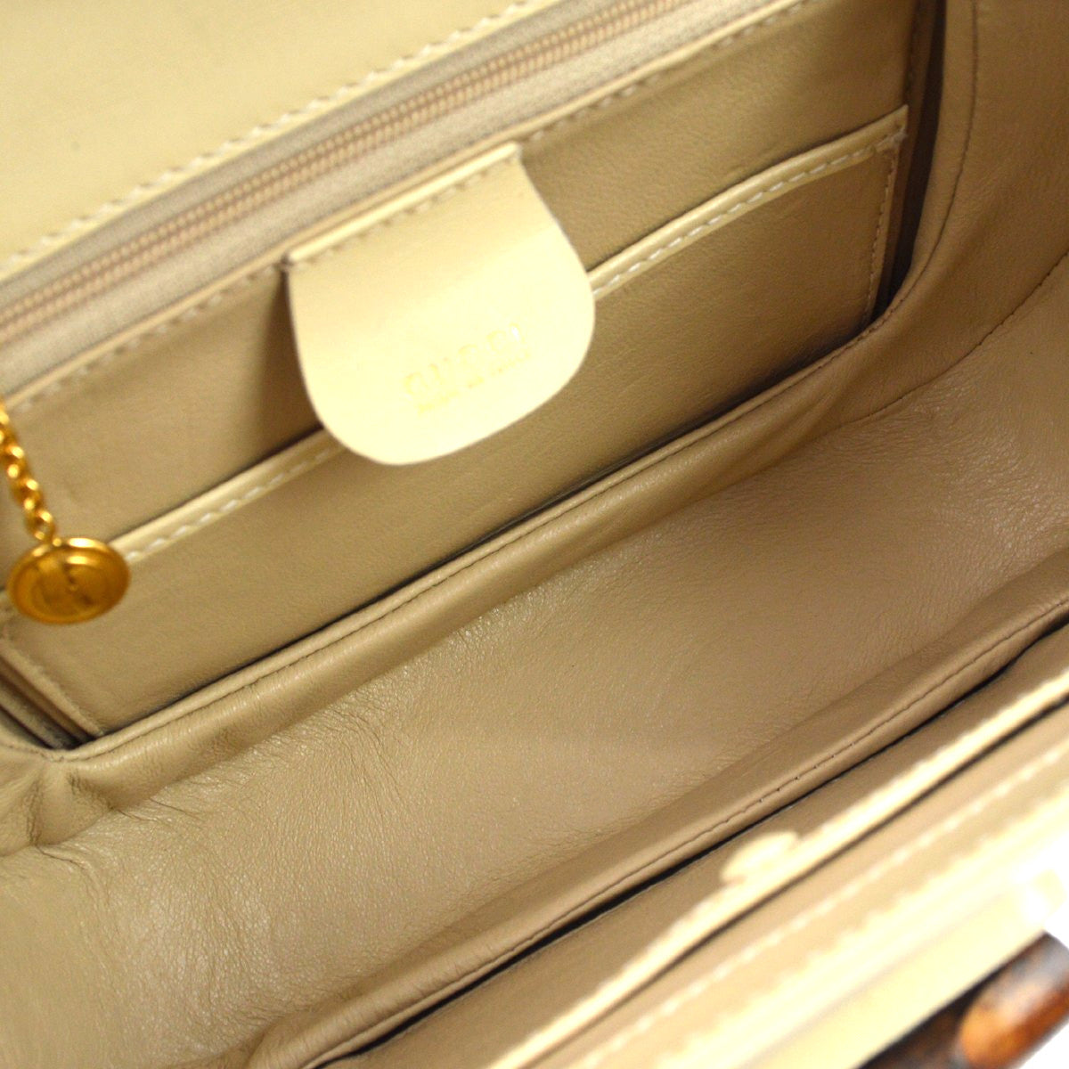 Gucci Vintage Bamboo Top Handle Leather Beige Leather Handbag (Pre-Owned)