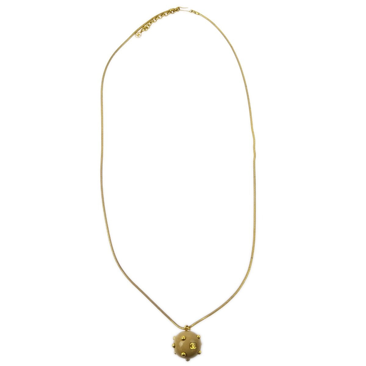 Chanel Vintage Cc Ball Pendant Metal And Enamel Beige Gold_Plated Necklace Jewelry (Pre-Owned)
