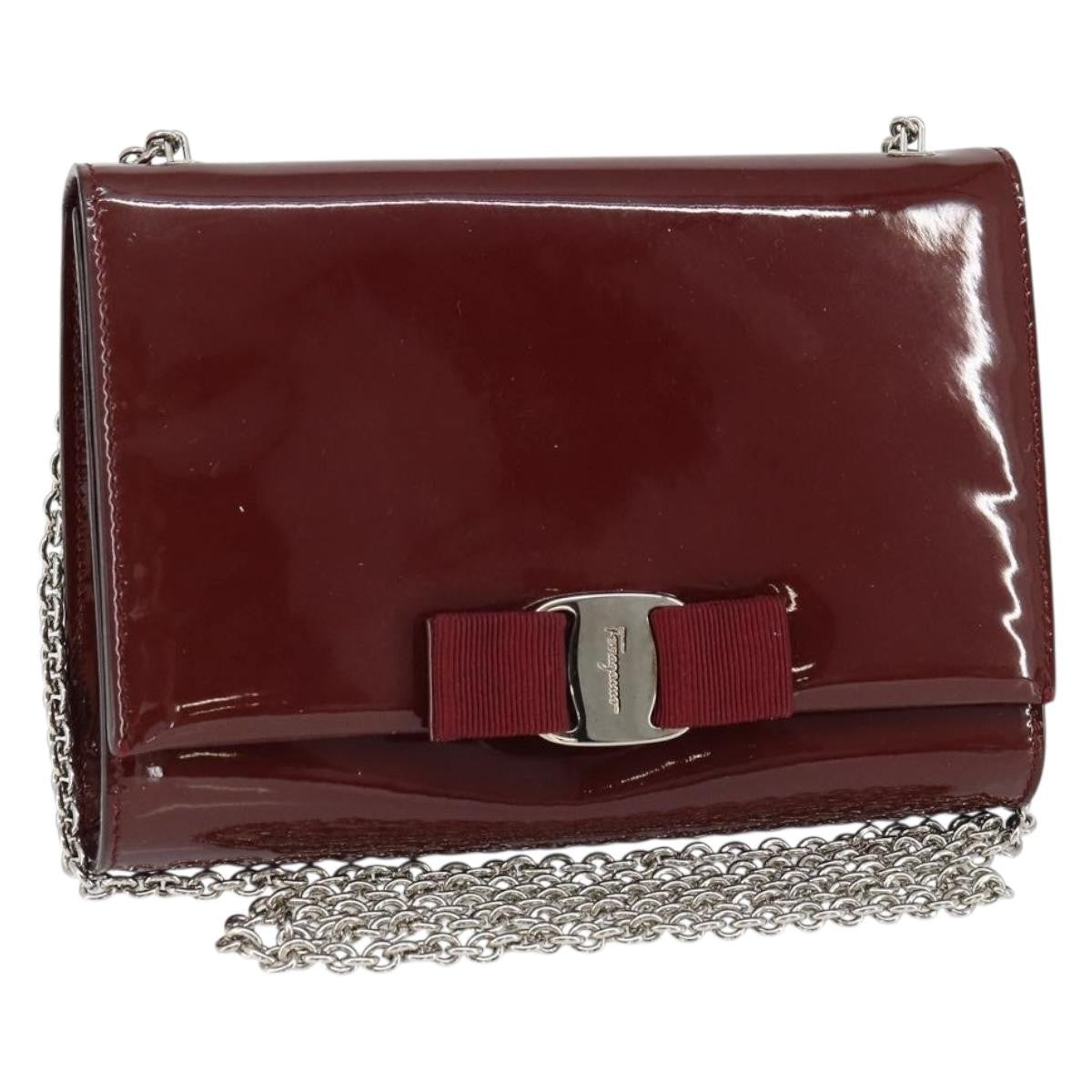 Salvatore Ferragamo Vala Chain Patent Leather Red Patent_Leather Shoulder Bag Bag (Pre-Owned)