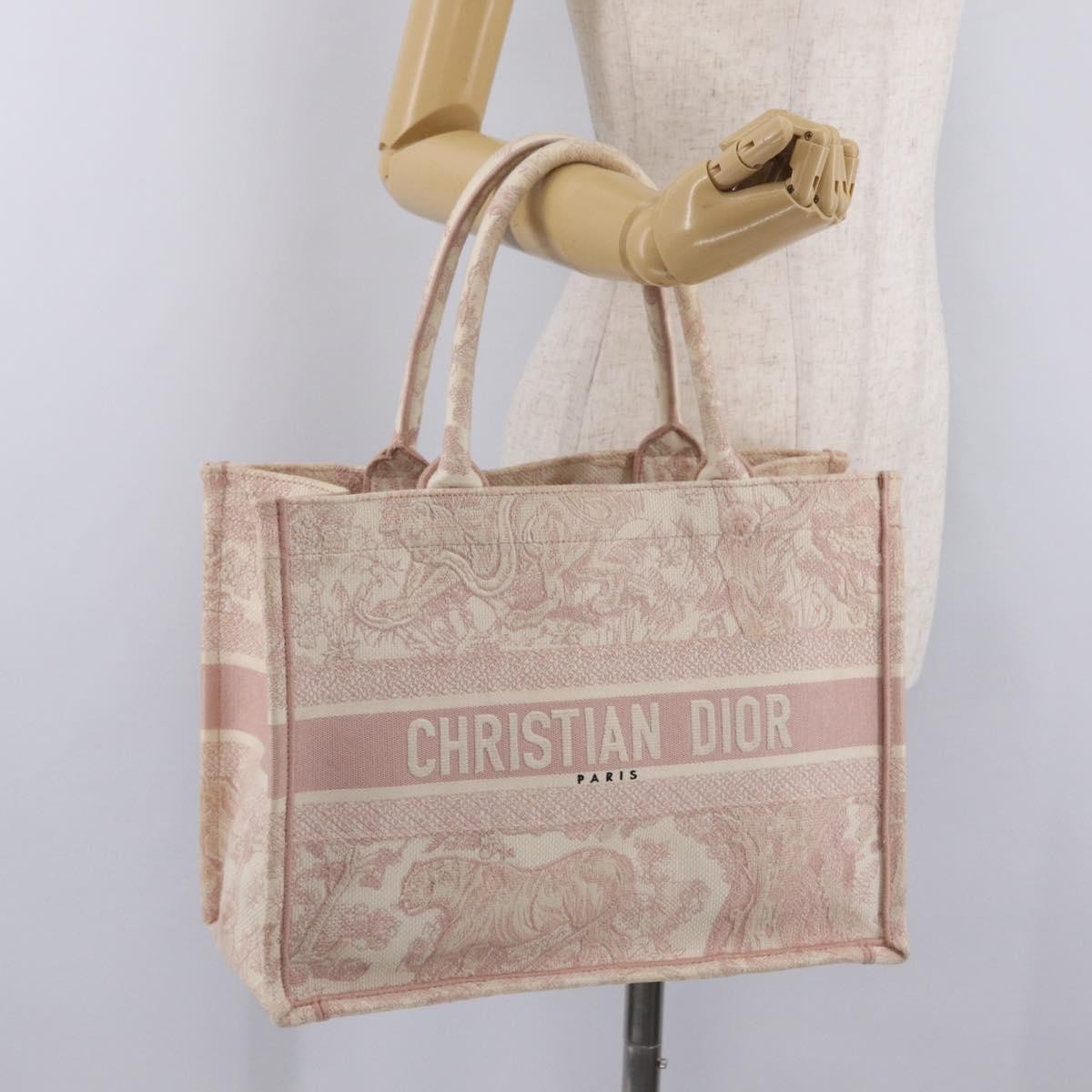 Christian Dior Book Embroidered Canvas Pink Canvas Tote Bag Bag (Pre-Owned)