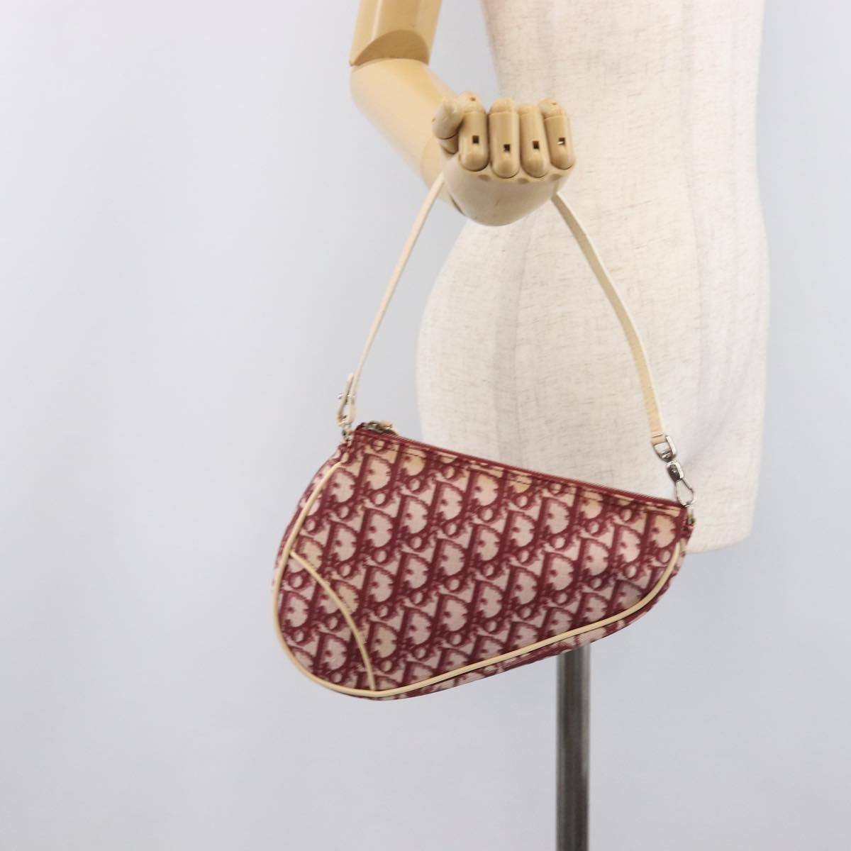 Christian Dior Vintage Saddle Bag Canvas Red Canvas Clutche & Pouche Bag (Pre-Owned)