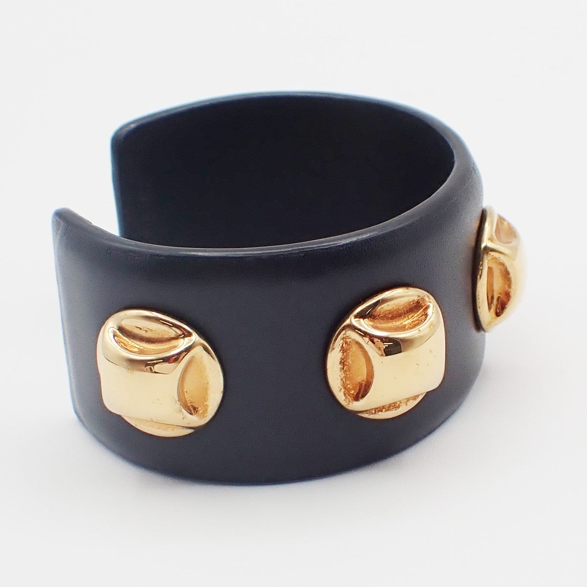 Celine Stud Cuff Leather And Plated Metal Black Leather Bracelet Jewelry (Pre-Owned)