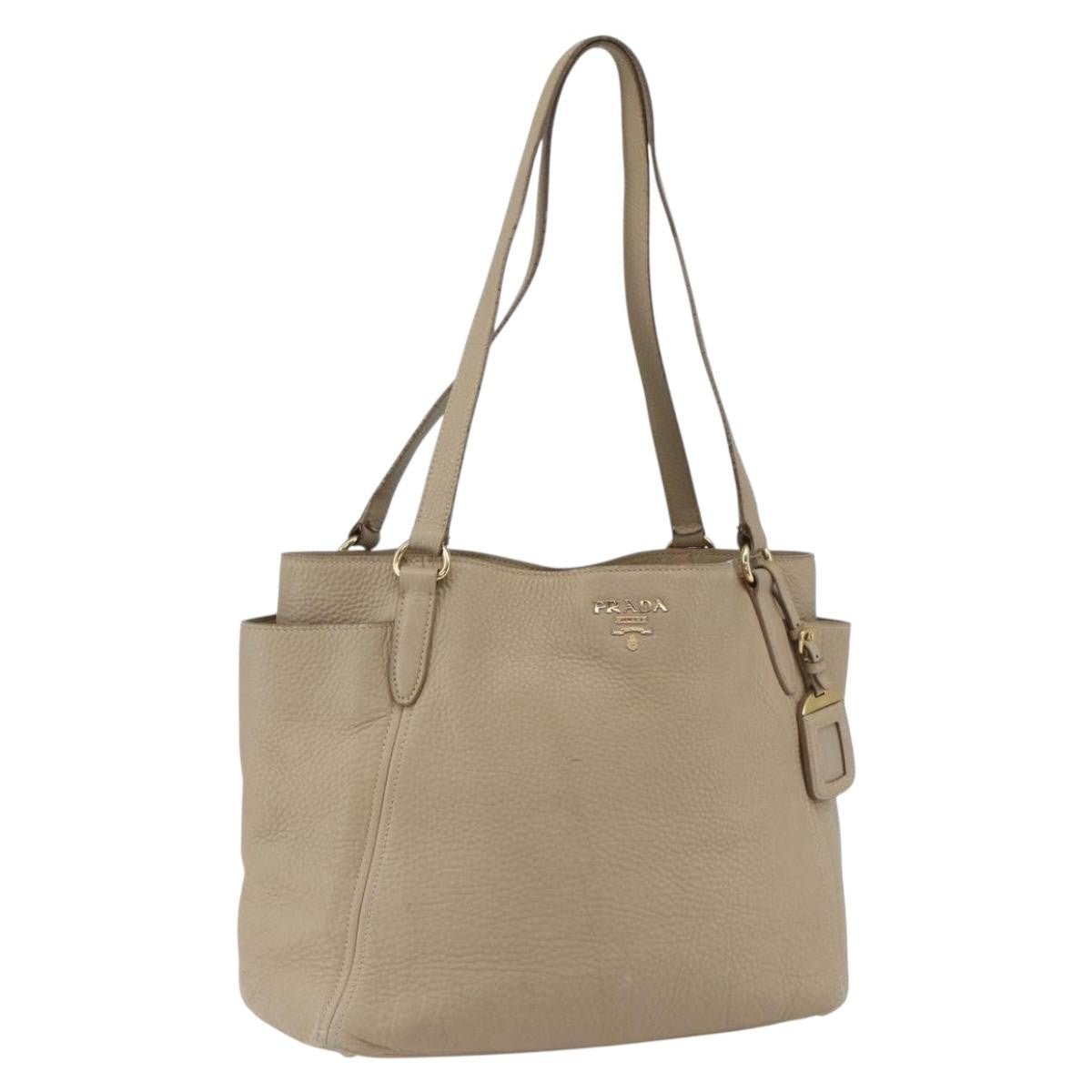 Prada Side Pocket Convertible Vitello Daino Beige Leather Tote Bag Bag (Pre-Owned)