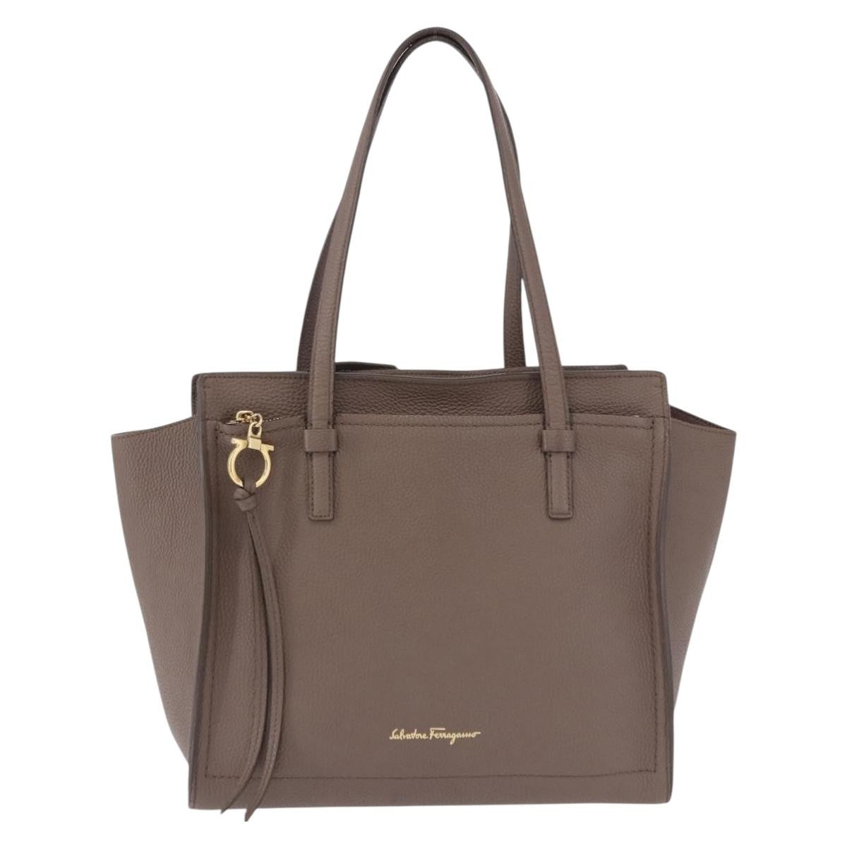 Salvatore Ferragamo Amy Tote Pebbled Leather Beige Leather Tote Bag Bag (Pre-Owned)