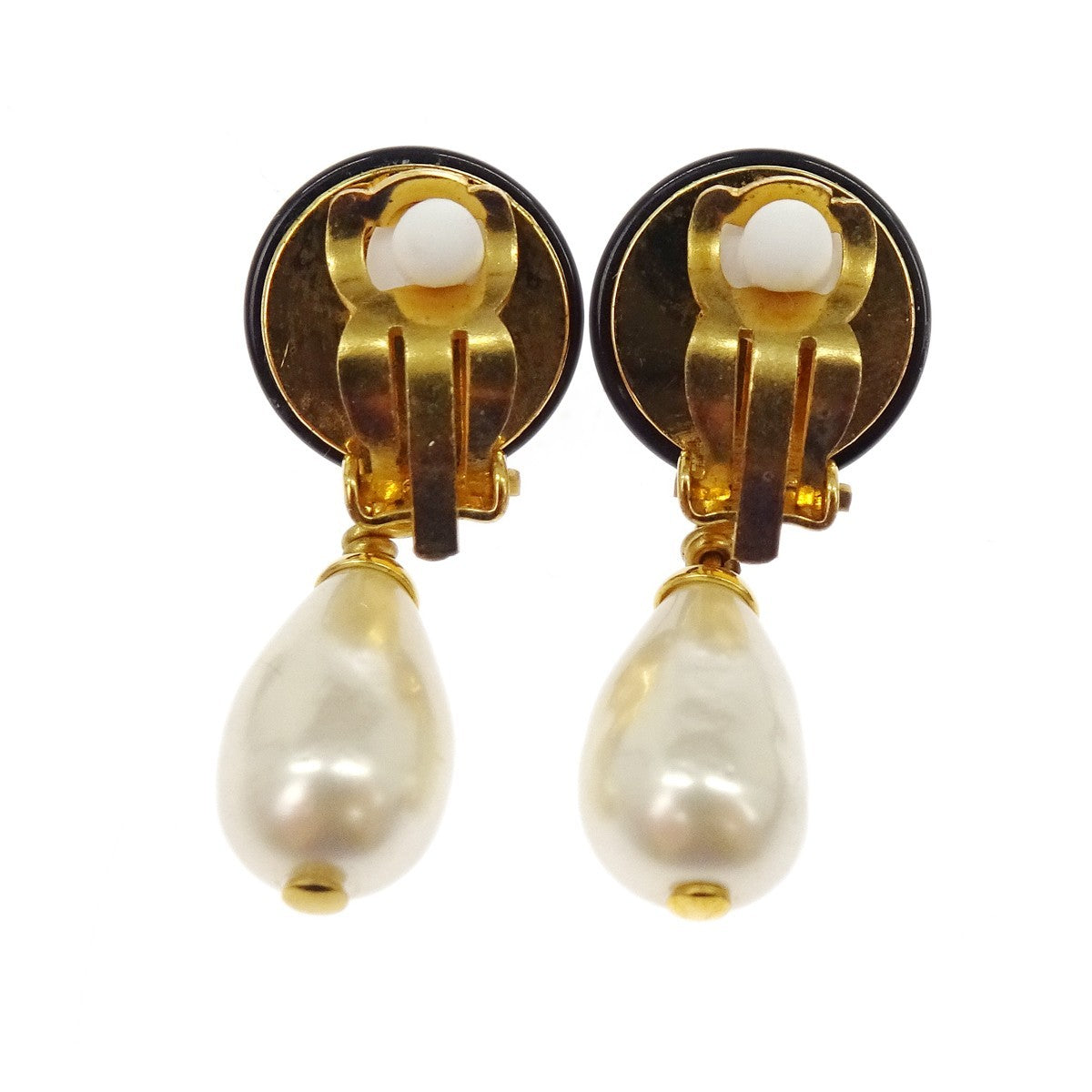 Chanel Cc Logo Dangle Artificial Pearls With Gold-Plated Gold Gold_Plated Earrings Jewelry (Pre-Owned)