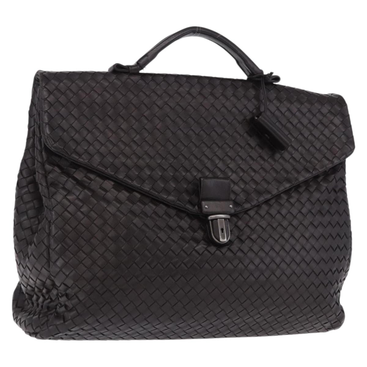 Bottega Veneta Envelope Intrecciato Nappa Black Leather Briefcase Bag (Pre-Owned)