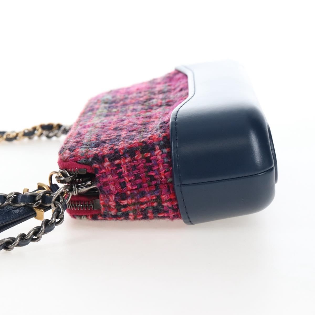 Chanel Gabrielle Double Zip Clutch With Chain Quilted Tweed Pink Tweed Clutche & Pouche Bag (Pre-Owned)