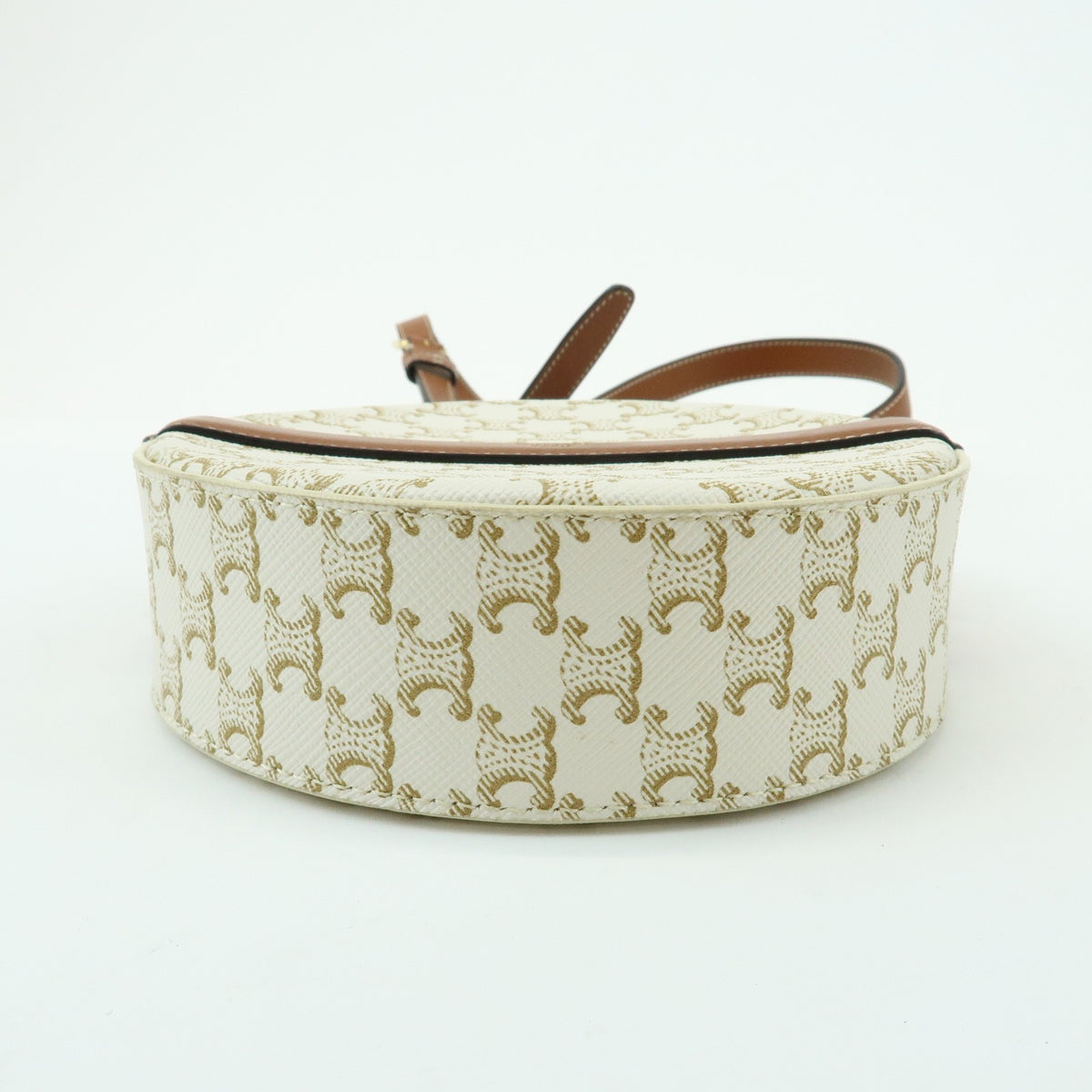 Celine Round Purse On Strap Triomphe Coated Canvas Beige Canvas Crossbody Bag Bag (Pre-Owned)