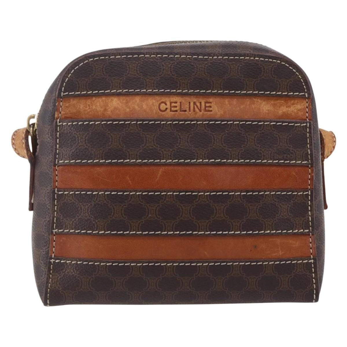Celine Vintage Macadam Canvas And Leather Brown Canvas Shoulder Bag Bag (Pre-Owned)