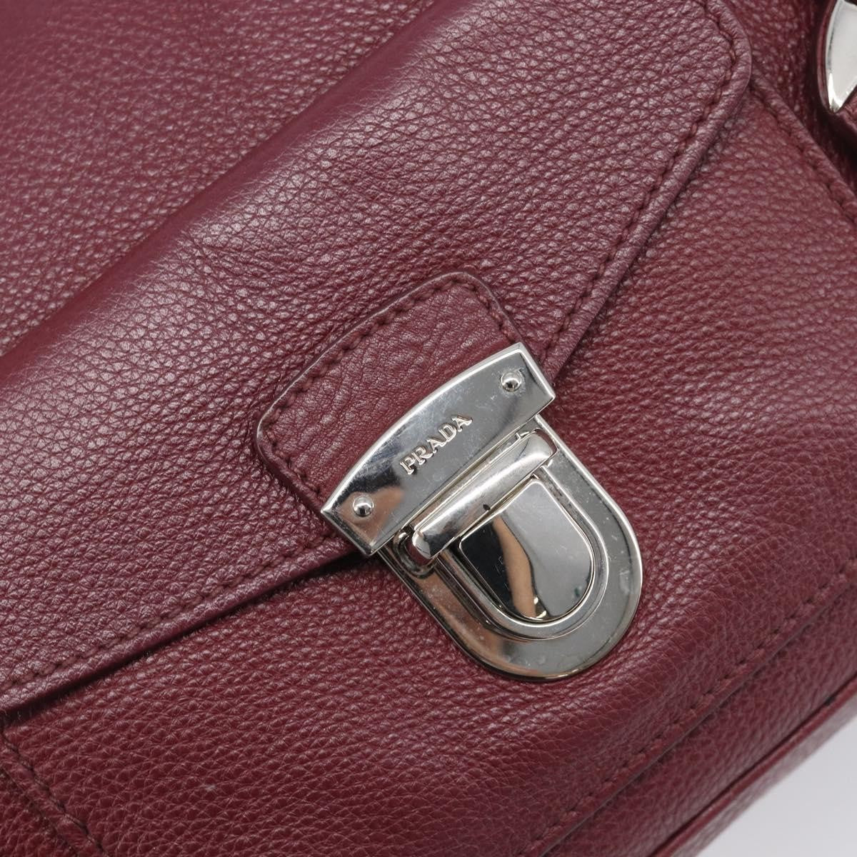 Prada Front Pocket Pushlock Convertible Boston Vitello Daino Burgundy Leather Handbag (Pre-Owned)