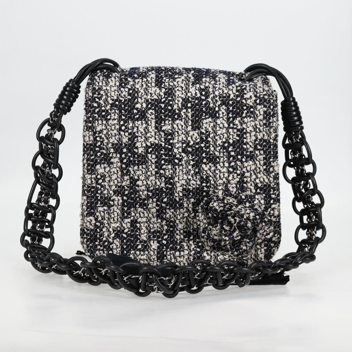 Chanel Camellia Messenger Tweed Black Tweed Shoulder Bag Bag (Pre-Owned)