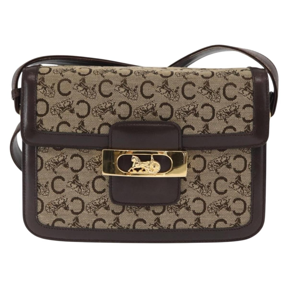 Celine Vintage Horse Carriage C Macadam Canvas And Leather Beige Canvas Shoulder Bag Bag (Pre-Owned)