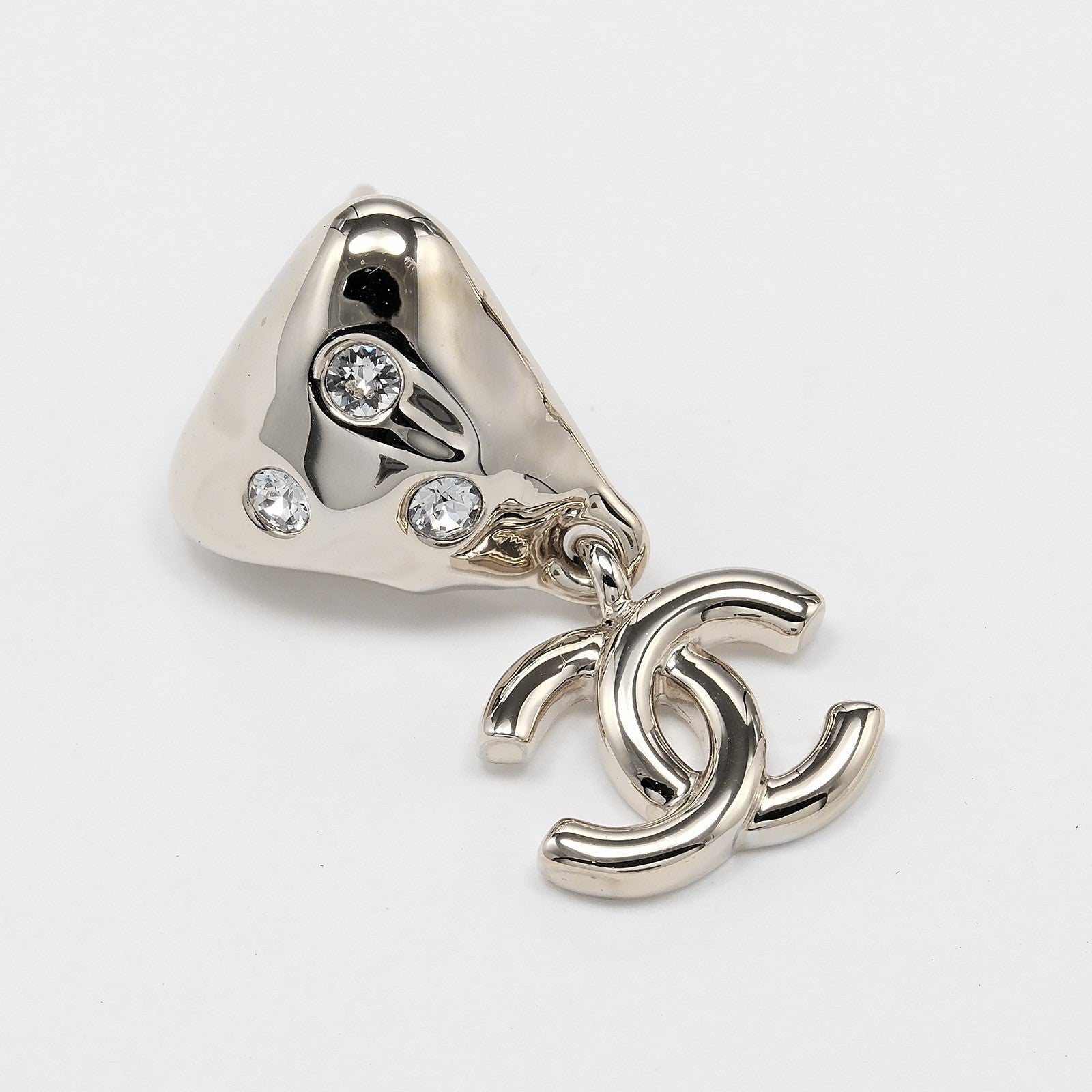 Chanel Cc Drop Stud Metal With Crystal Silver Metal Earrings Jewelry (Pre-Owned)