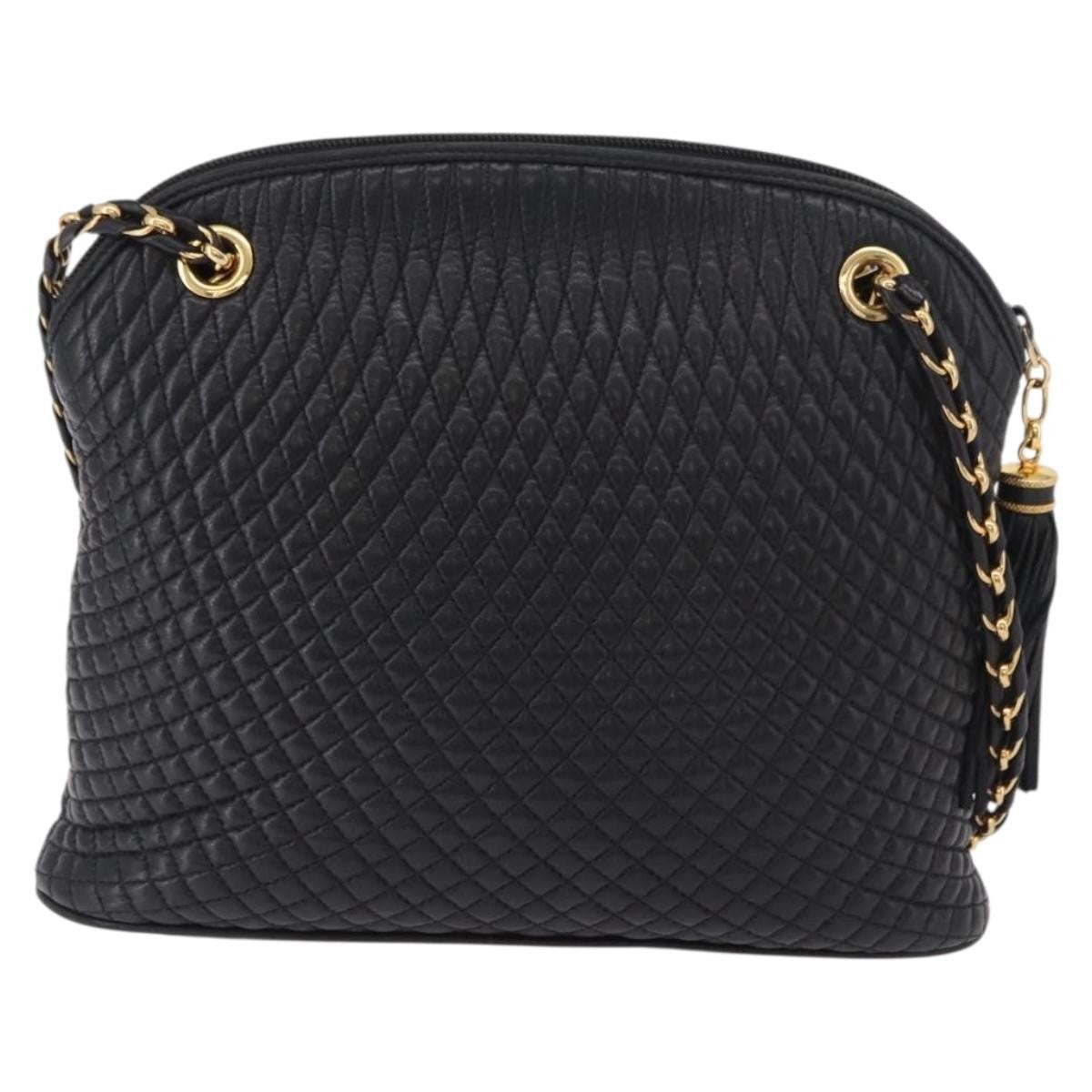Bally Vintage Chain Quilted Leather Black Leather Shoulder Bag Bag (Pre-Owned)