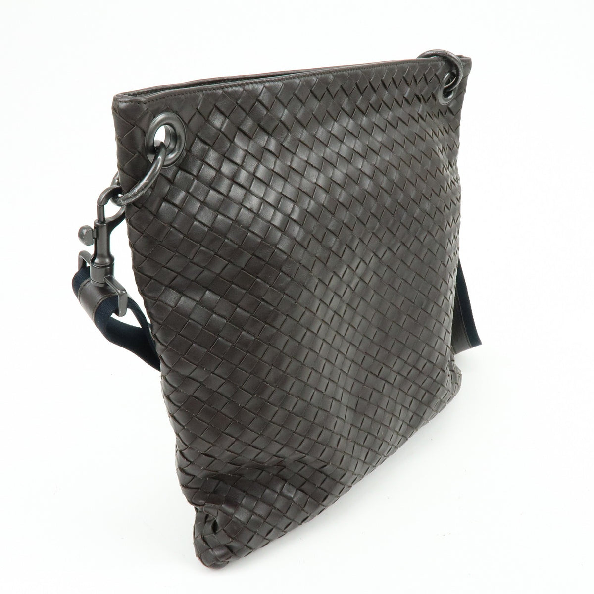 Bottega Veneta Flat Messenger Intrecciato Nappa Brown Leather Handbag (Pre-Owned)